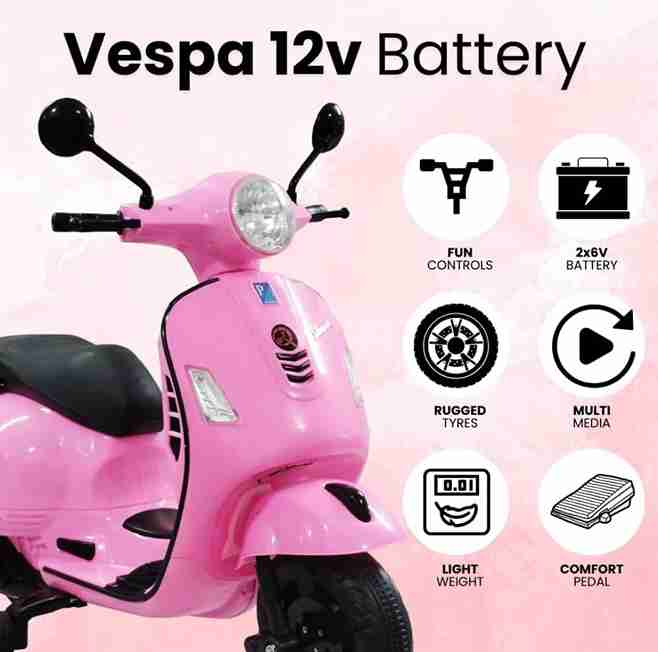 BLUE ELITE Vespa 12v Battery Scooter(Pink)